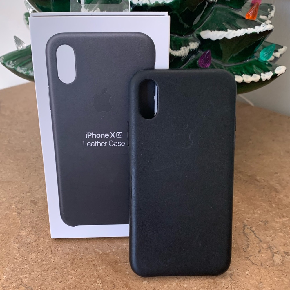 Apple iPhone XS black leather case.